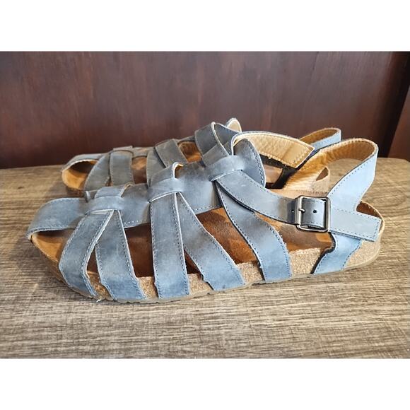 Haflinger Sandals Womens 41 10 Buckle Strap Blue Faux Leather Strappy Shoes - Picture 2 of 8